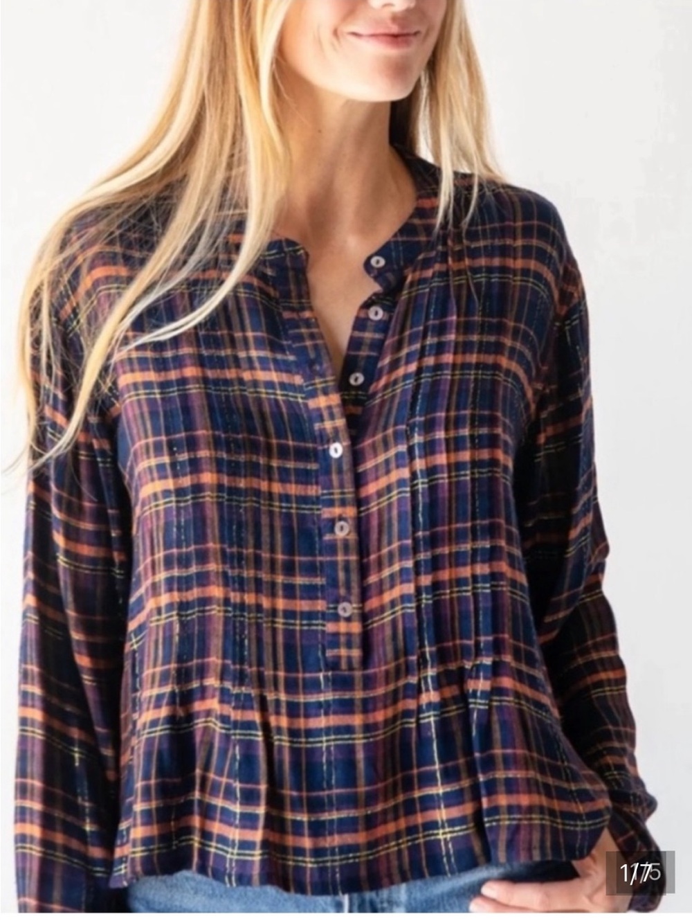 Natural Life Montana Flannel Top Plaid Metallic. Size Medium.